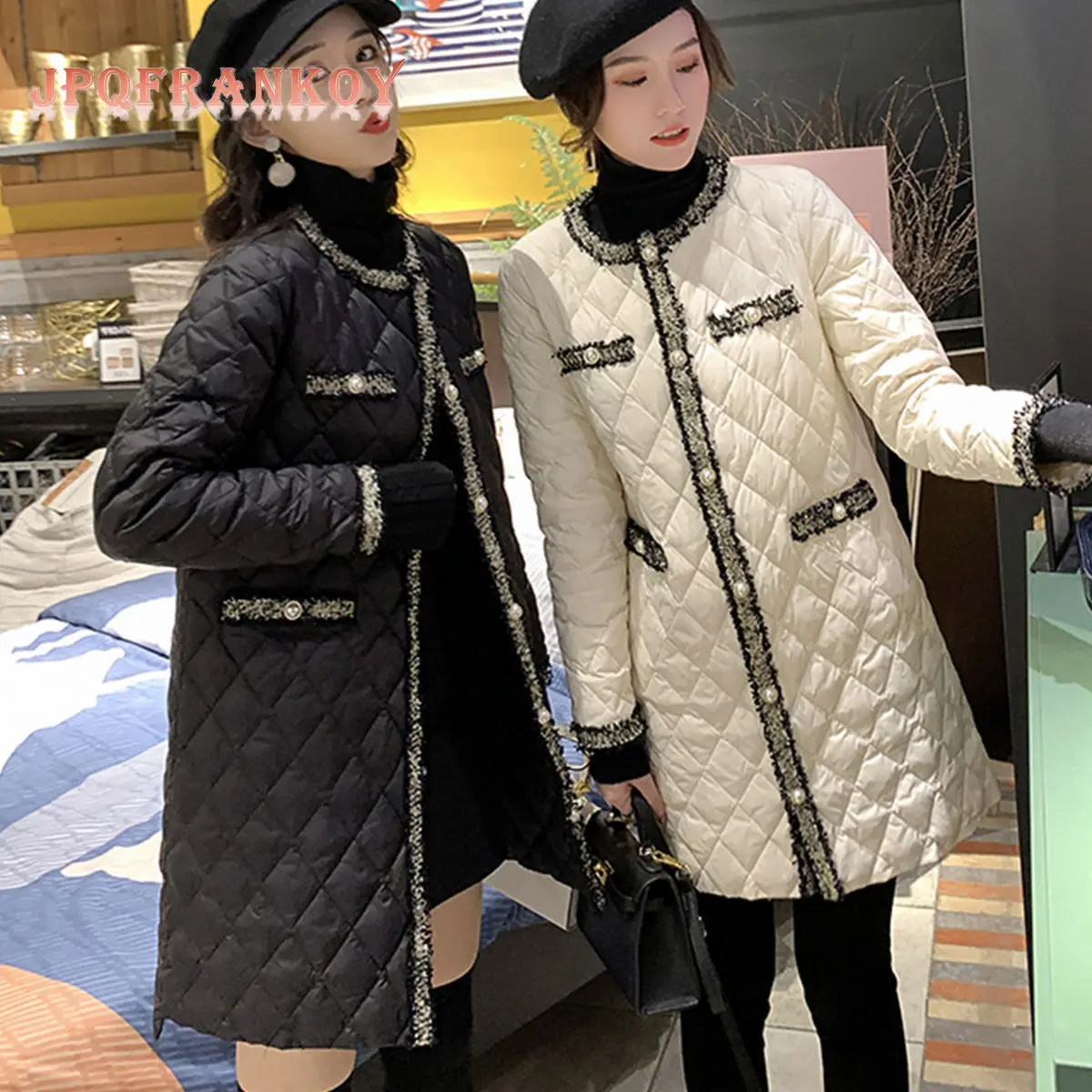 

Cotton-padded Women's Winter New Korean Version Woven Diamond Lattice Light and Medium-long Cotton-padded Jacket Women's.