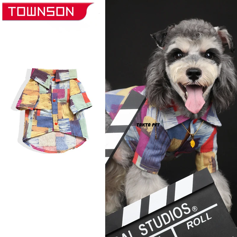

Fashion Dog Shirt Summer Beach Dog Clothes Vest Hawaiian Patch Collage Plaid French Bulldog Chihuahua Teddy Pet Clothes