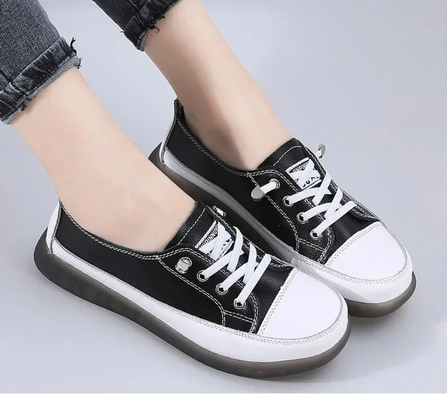 Женские мокасины из натуральной кожи Белые Повседневные туфли на плоской