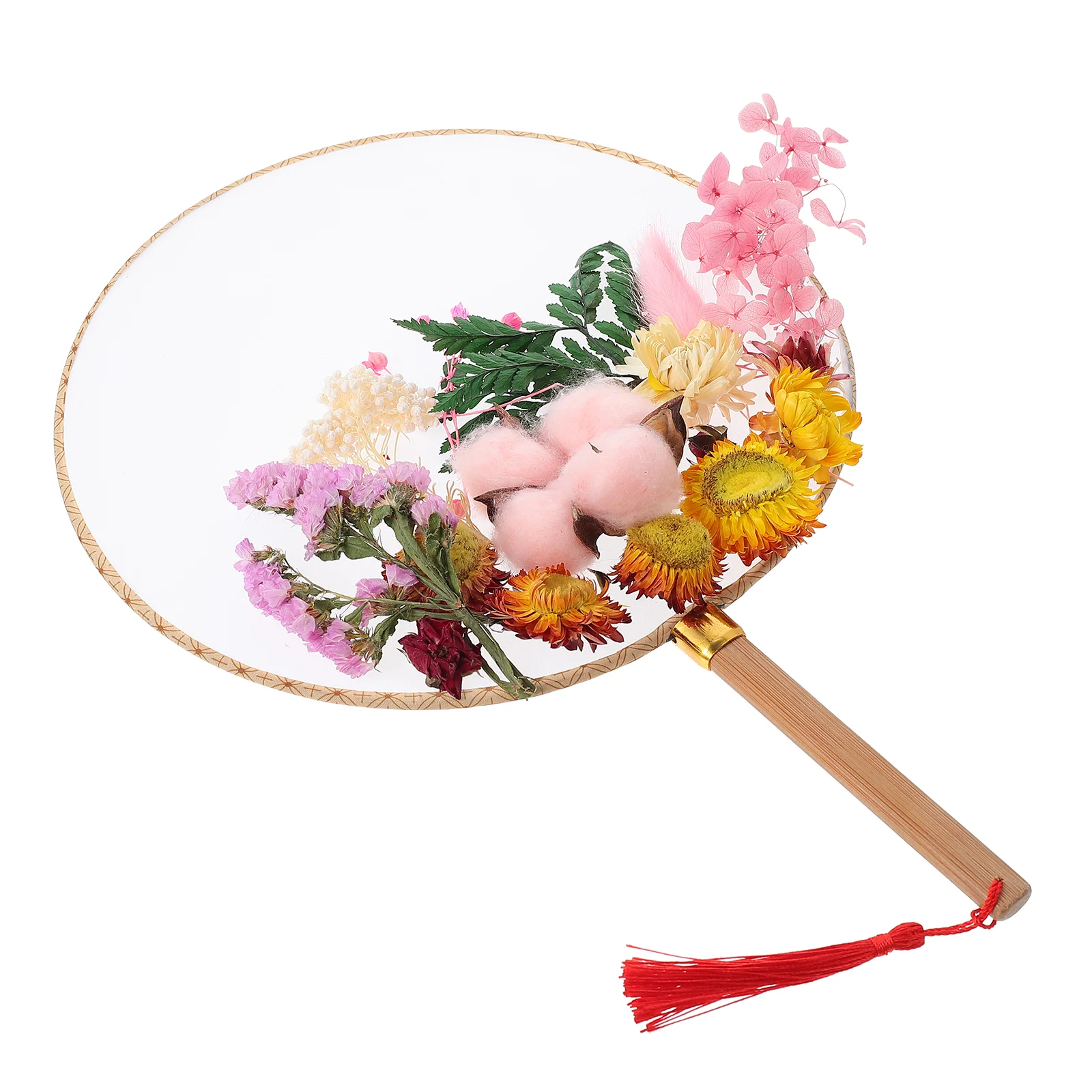 

1set Delicate Antiquity DIY Chinese Hand Fan Creative Dried Flower Round Hand Fan