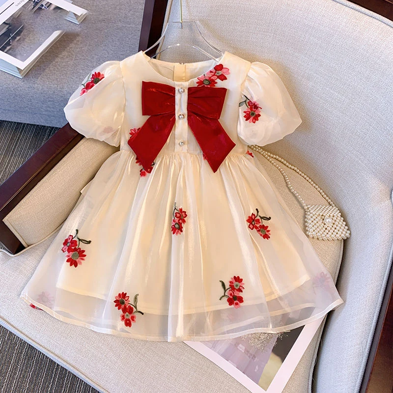 

2023 New Korean Fashion Summer Dress for Children Cute Kawaii Hipster Elegant Fashion Grace Gentle Contrasting Colors Chic Robes