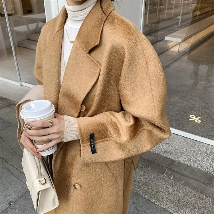 

21 Korean version of Dalian women's water corrugated double-sided cashmere coat women's British wool coat