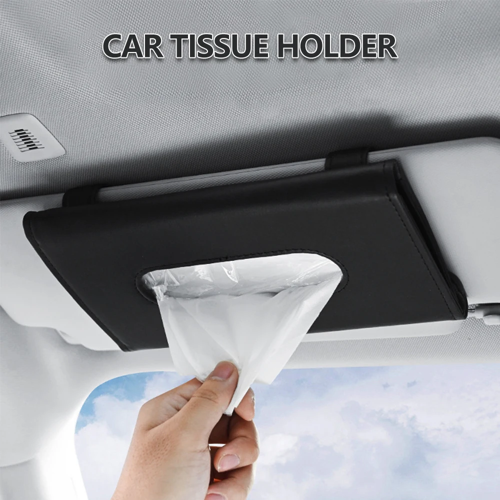 

Car Sun Visor Tissue Box Holder PU Leather Paper Napkin Cover Storage Case Sun Visor Headrest Hanging Tissue Holder Auto Styling