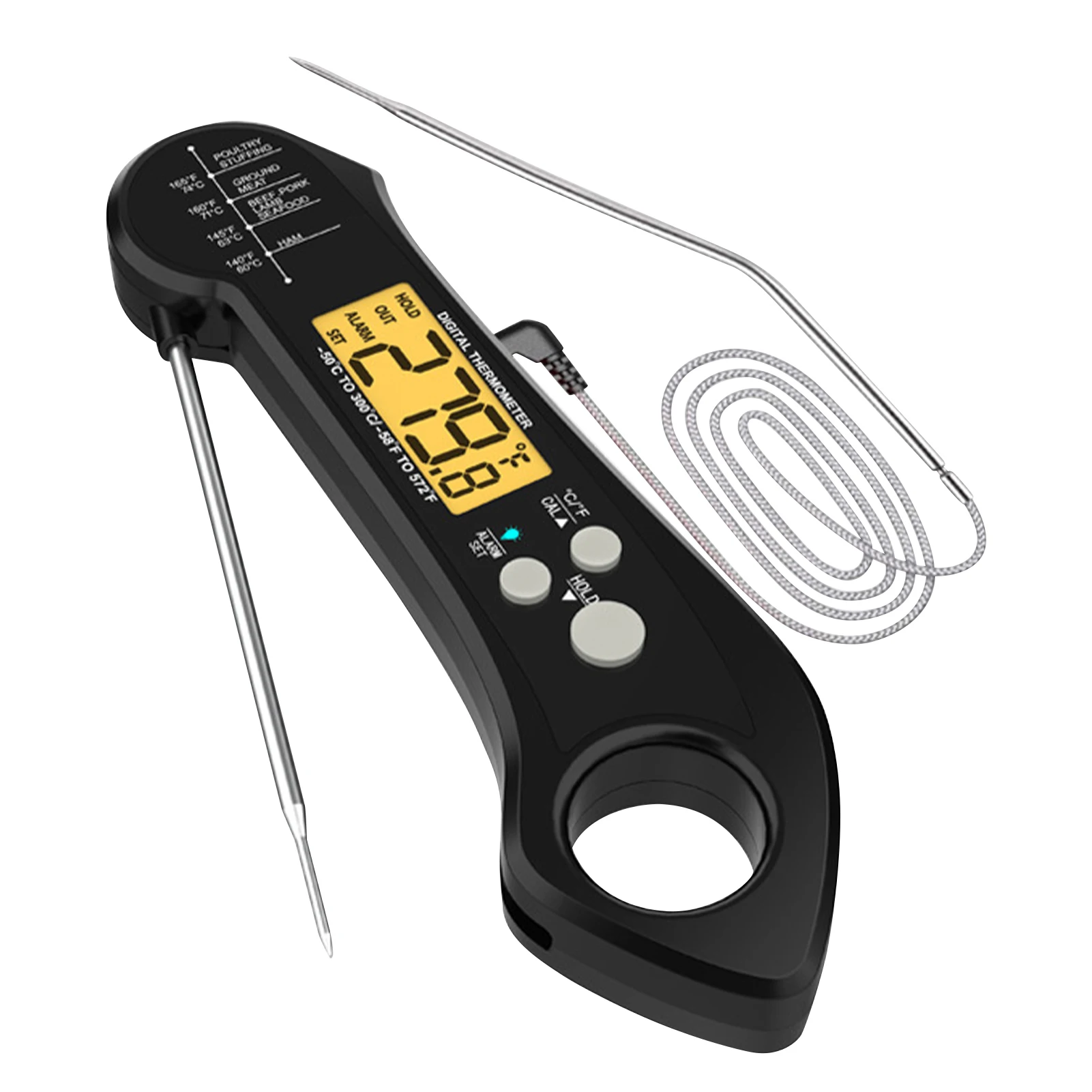 

With External Probe Meat Thermometer BBQ Fast Read Hanging Hole Deep Frying Backlight Magnetic On Foldable For Cooking Grilling