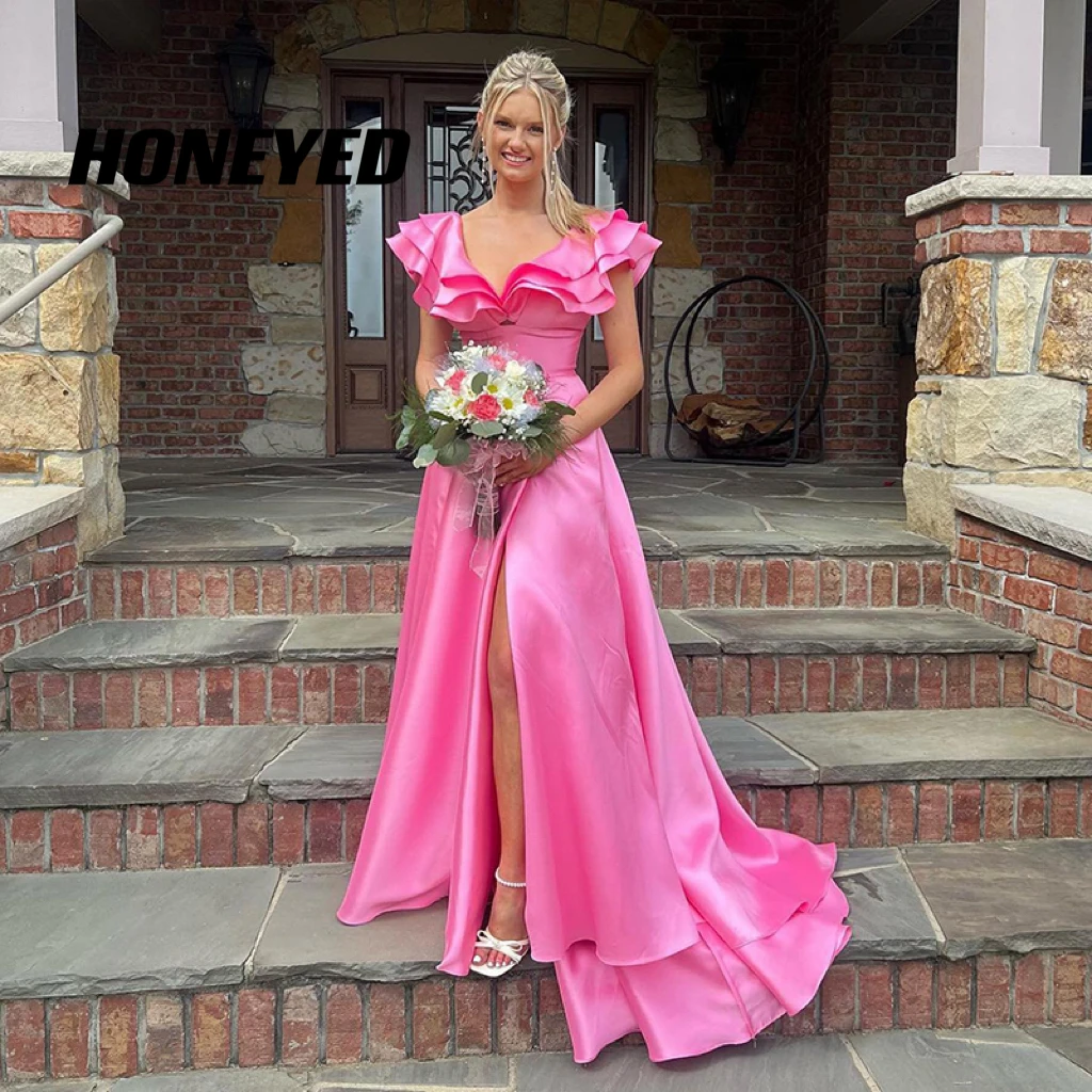 

Платье женское вечернее с оборками, открытой спиной и Боковым Разрезом