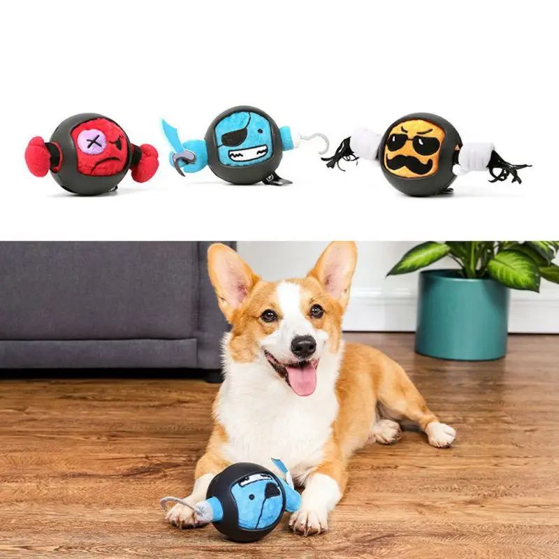

Plush Pet Dog Toy Teeth Cleaning Molar Bite Resistant Puppy Training Toy Soft Animals With helmet Squeaky Toys