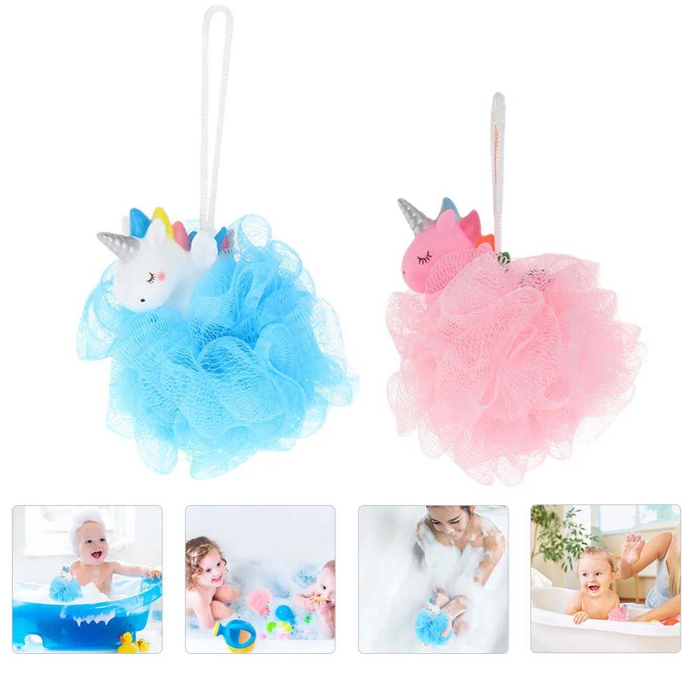 

2 Pcs Unicorn Bath Ball Balls Kids Exfoliating Body Cleaner Flower Sponges Net Unicorns Scrubber Shower Accessory