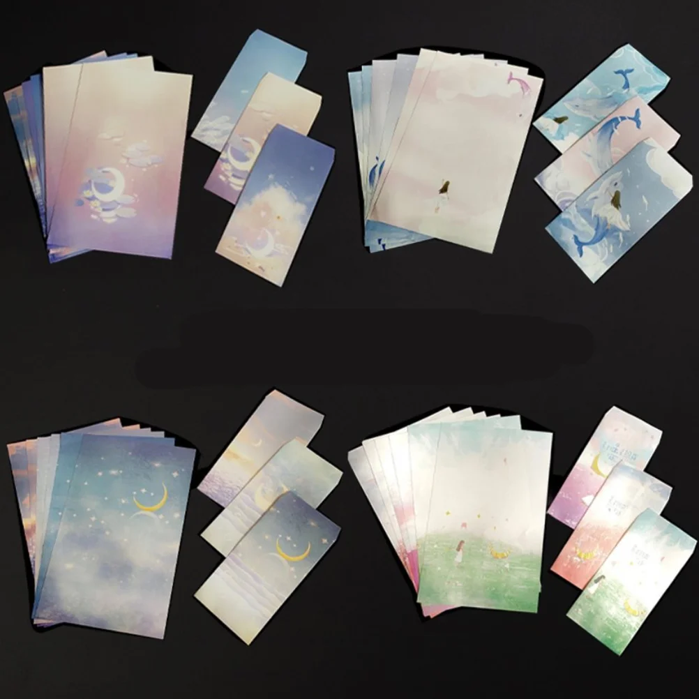 

8 Sets Simple Nice Practical Elegant Letter Papers Beautiful Envelope for Card Invitations