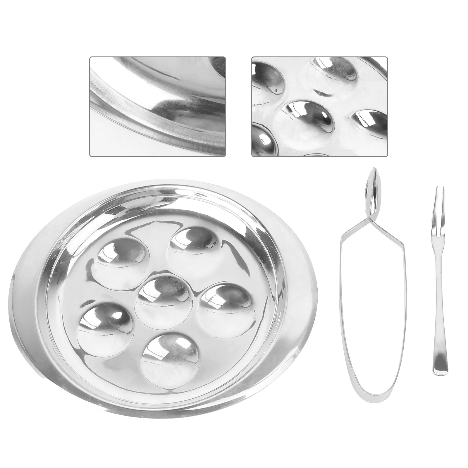 

Stainless Steel Snail Dish Plate Heat Resistant Mushroom Escargot Dinner Plate Fork Clip Set Tableware Kitchen Utensils