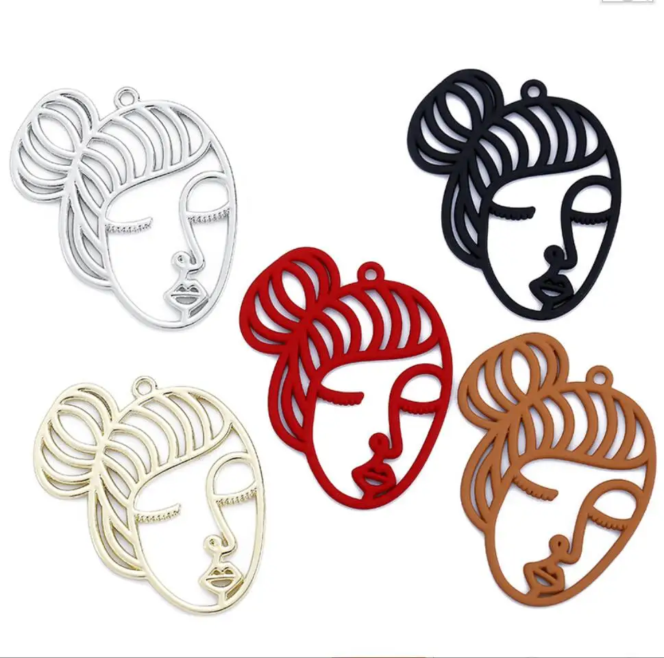 

100pcs 40*35mm Face Gold Color Trendy Charm Woman Earring Necklace Alloy Charms for Jewelry Making F0736