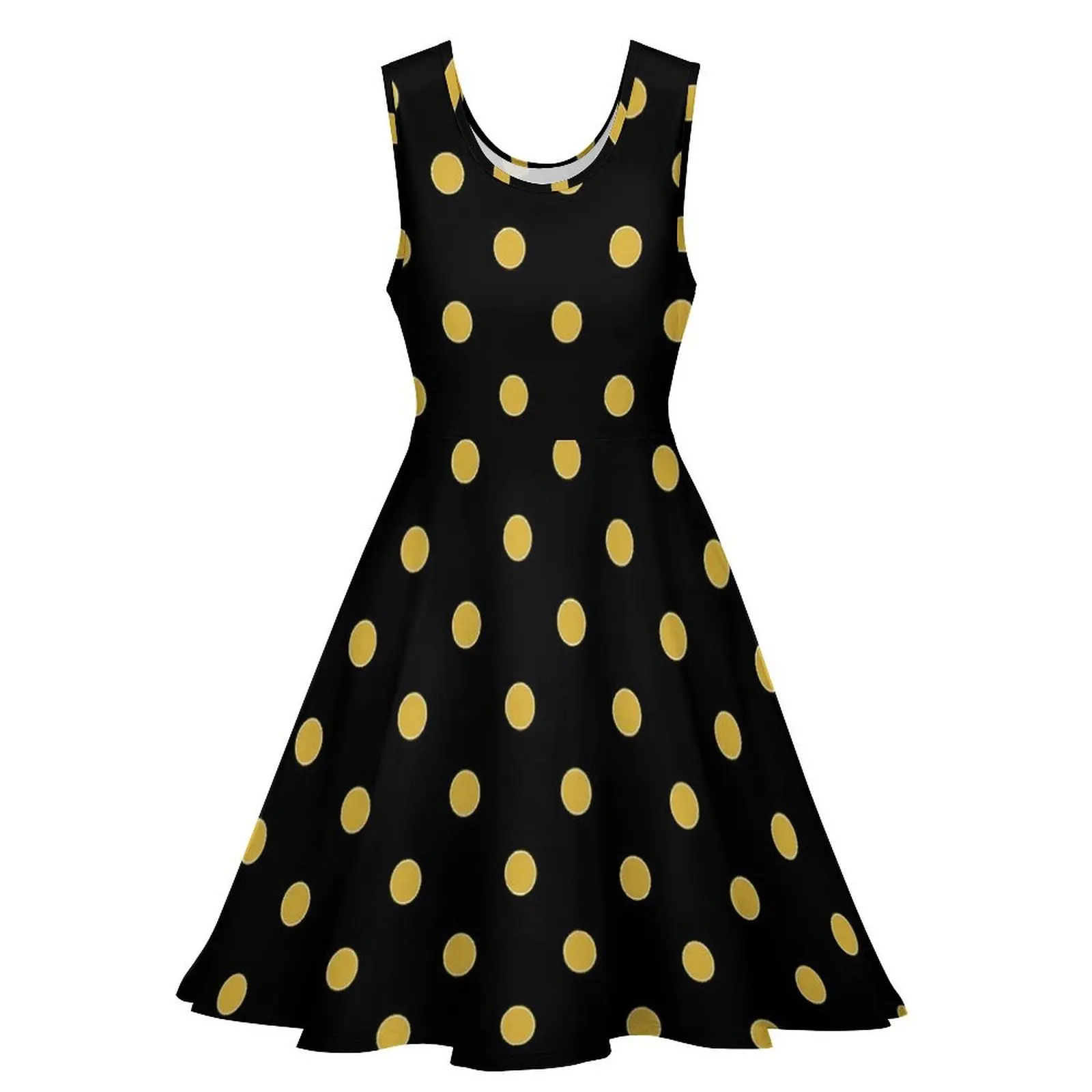 Золотое и черное платье в горошек Модные платья с высокой талией Повседневное