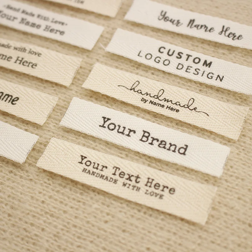 12x60mm Custom Twill Label-Personalized Brand, Organic Cotton Tags,one or two lines, personalise text, Washable Tags (xw5500)