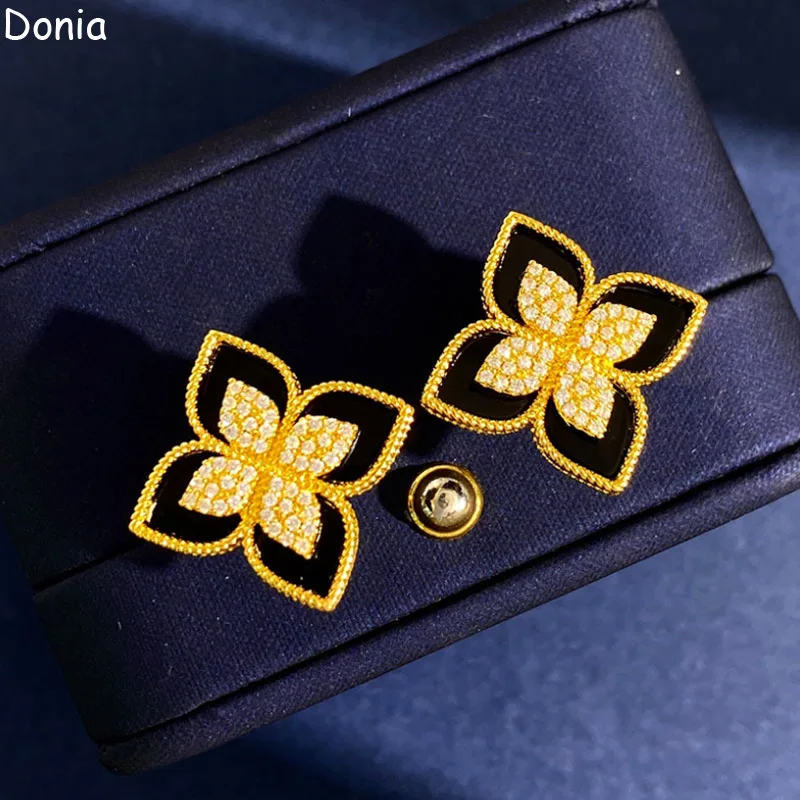 

Donia Jewelry European and American Fashion Flower Titanium Steel Micro Mosaic AAA Zircon Shell Silver Pin Luxury Earrings