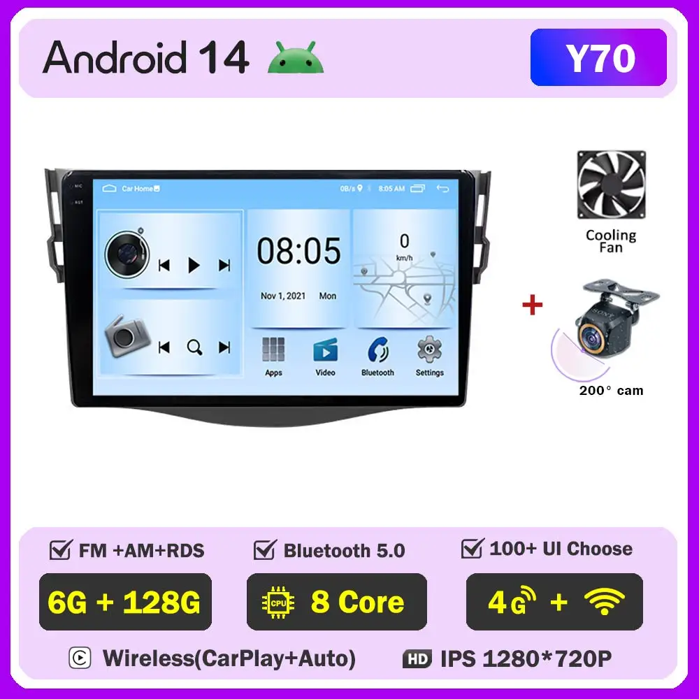 

Автомобильный мультимедийный плеер для Toyota RAV4 Rav 4 XA30 2005-2013, беспроводной Carplay Android 14 Auto 4G Wi-Fi 2din