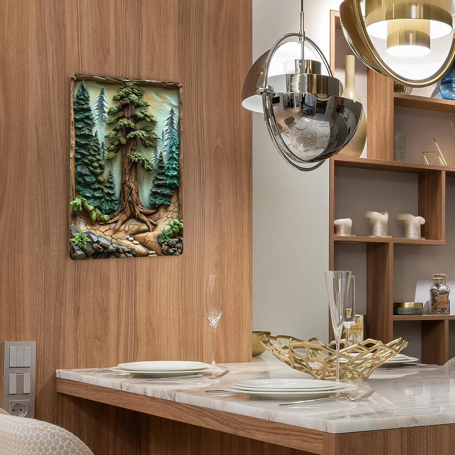 Текстурированная настенная тема с лесом и деревьями-прочный металлический знак