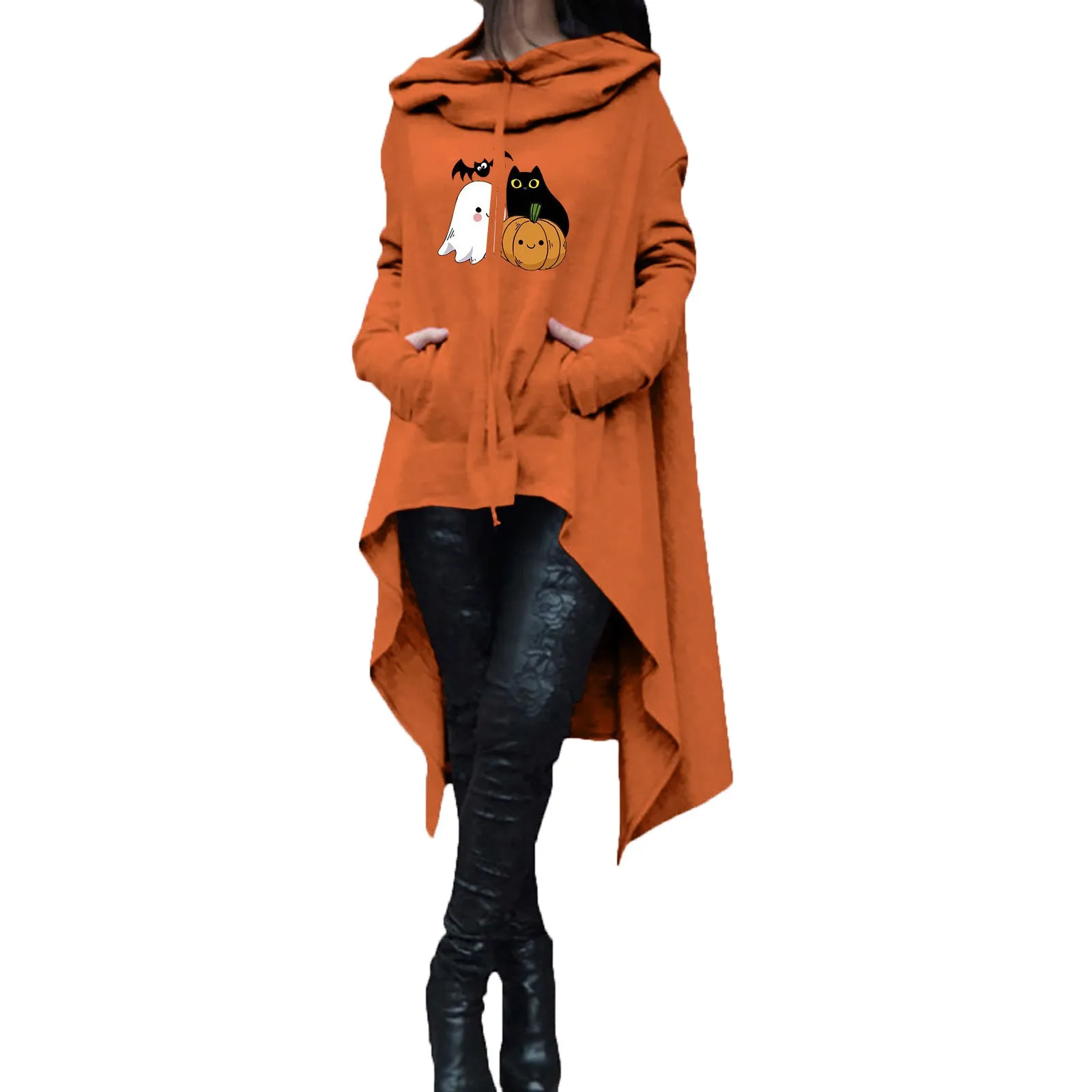 

Женская толстовка с капюшоном на Хэллоуин, модная осенне-зимняя Асимметричная толстовка средней длины с длинным рукавом, наряды в готическом стиле, новинка