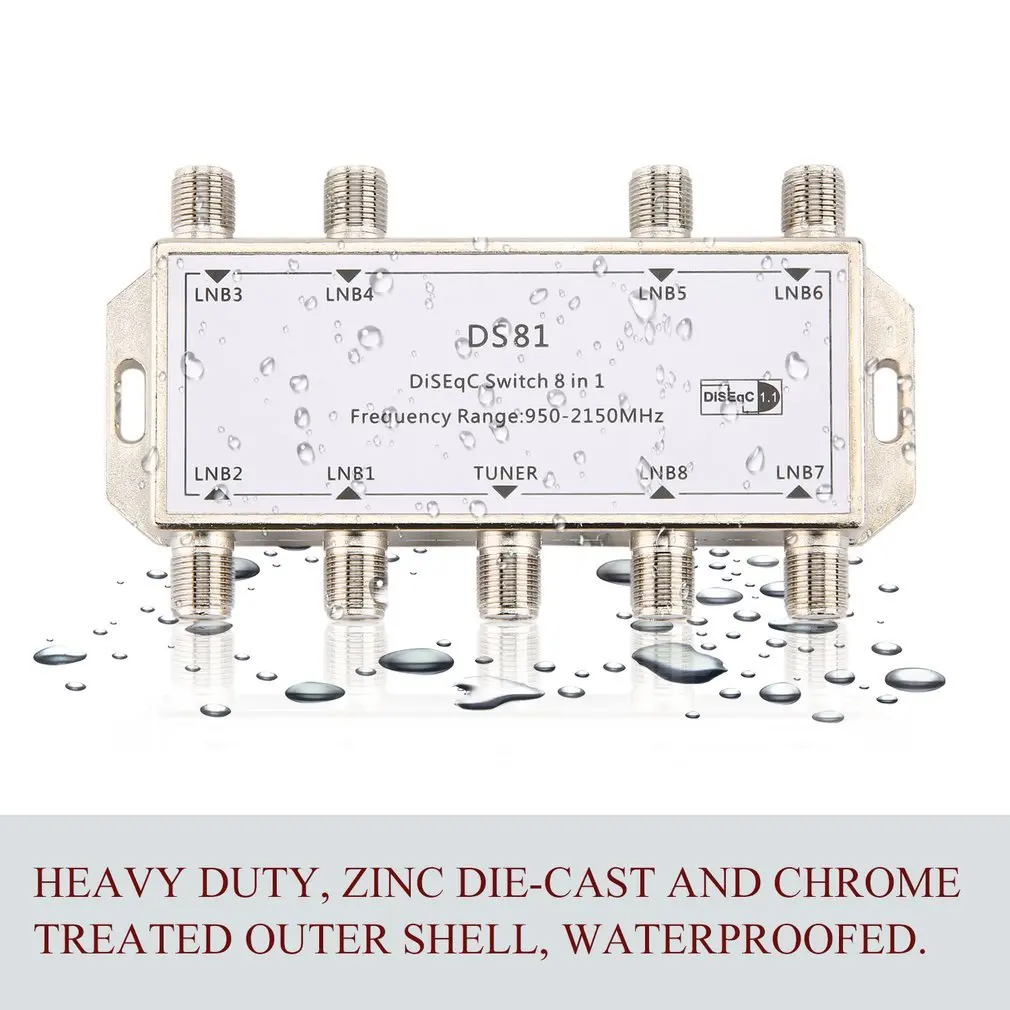DS81 8 in 1 Satellite Signal DiSEqC Switch LNB Receiver Multiswitch Heavy Duty Zinc Die-cast Chrome Treated | Электроника