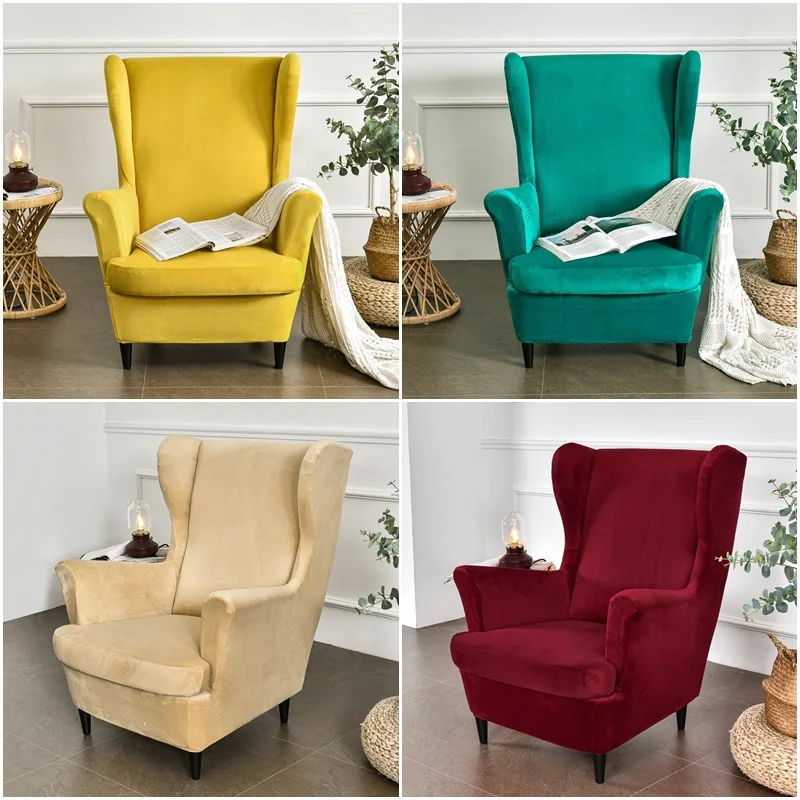 

Velvet Soft Wing Chair Cover Elastic Relax Wing Sofa Slipcovers Stretch Spandex Wingback Armchair Covers with Seat Cushion Cover