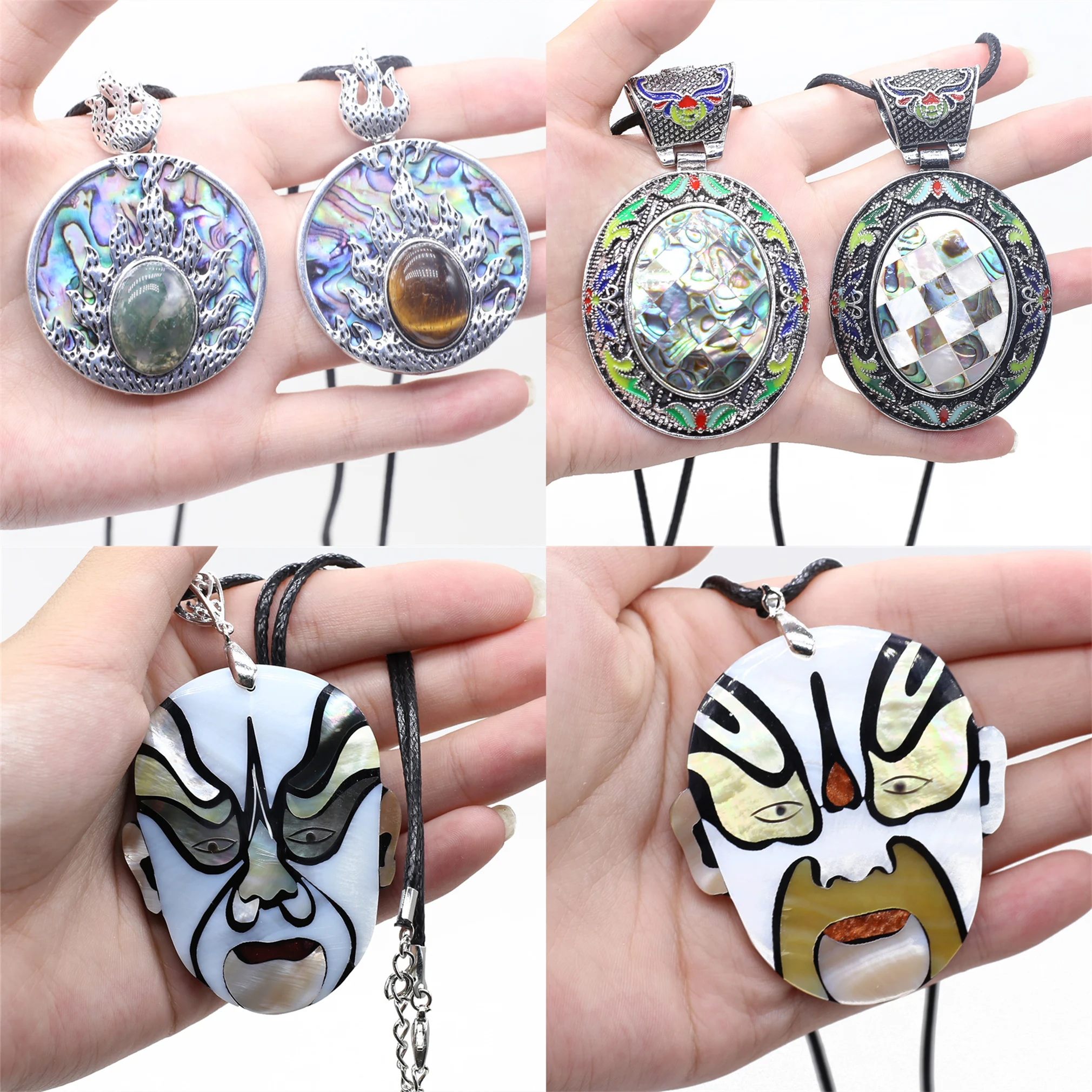 

Natural Shell Pendant Necklace Abalone Shell Tiger Eye Stone Long Rope Chains Shell Charms Necklaces For Women Jewelry