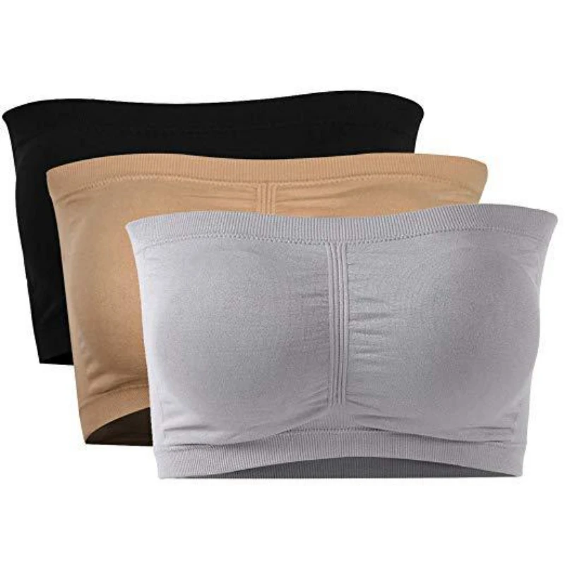 

Strapless Bra Bandeau Tube Binder Chest Removable Padded Top Stretchy Seamless Lingerie Bra Crop Top Double Layers Plus Size