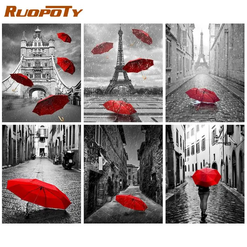 

RUOPOTY Oil Picture 40*50cm Paint By Numbers For Adults HandCraft Red Umbrella Series Painted on Canvas Still life Home Decor