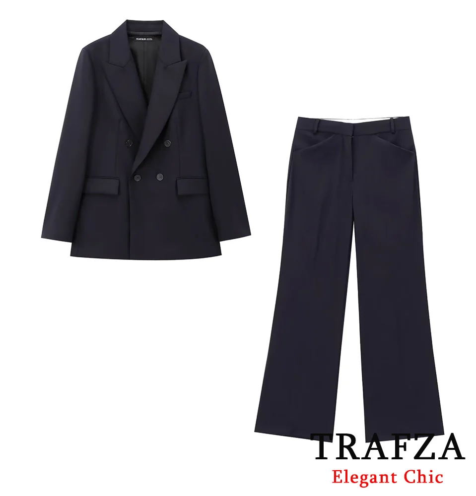 TRAFZA женский пригородный пиджак брючный костюм с лацканами двубортный