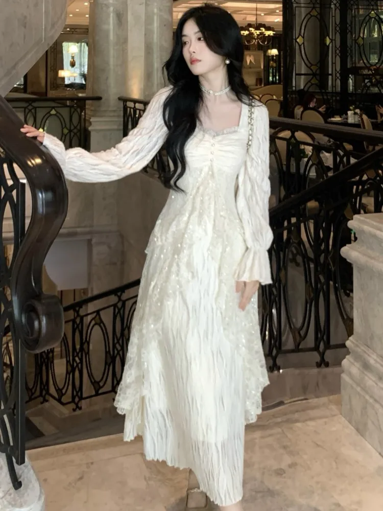 Женское однотонное платье феи с оборками