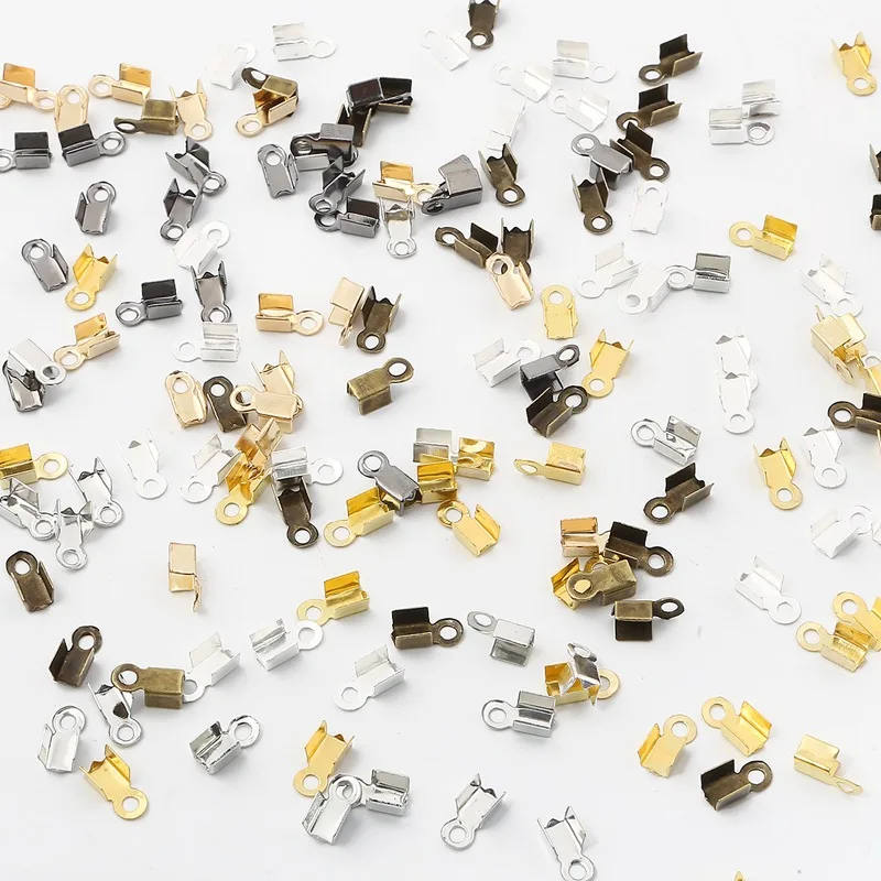 

200pcs/lot Cove Clasps Cord End Caps String Ribbon Leather Clip Tip Fold Crimp Bead Connectors DIY Jewelry Making Supplies
