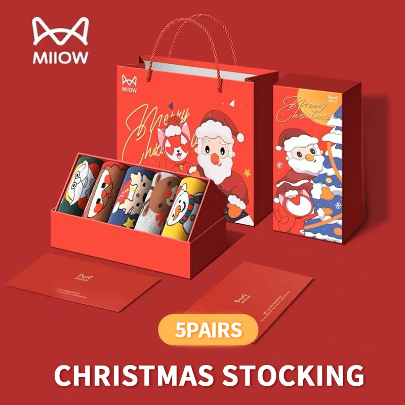 

MiiOW 5 Pairs/Lot Christmas Stockings Cotton Socks Set Thick Winter Santa Claus Moose Snowman Christmas Gift for Women or Men