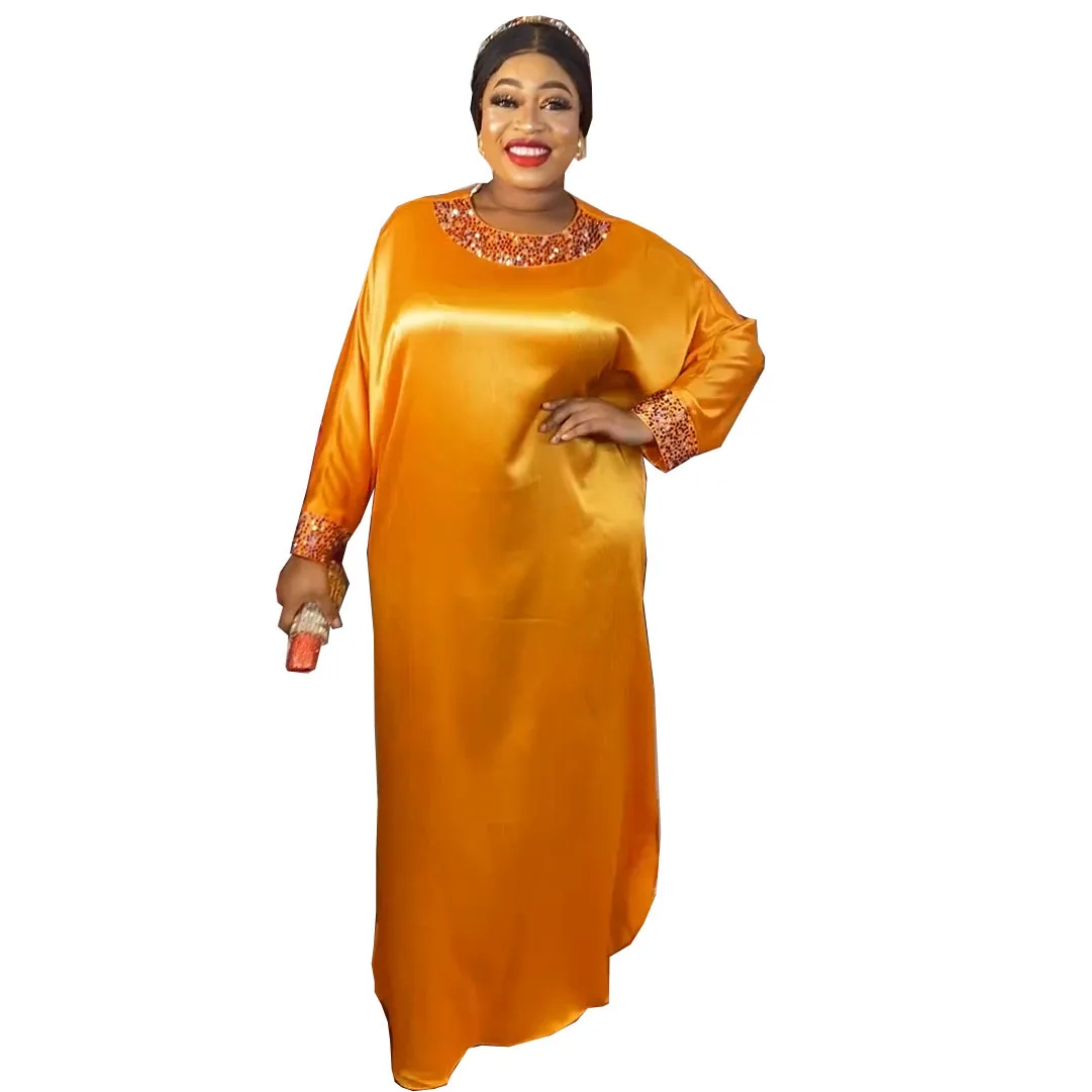

African Dresses For Women 2023 Muslim Silky Satin Maxi Femme Robe Nigerian Traditional Clothes Spring Fashion Abaya Dubai Boubou