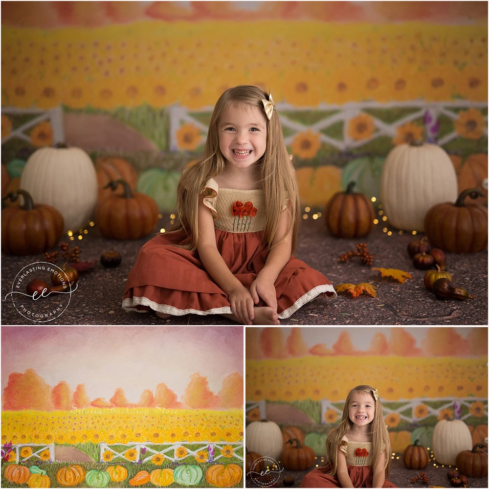 

Fall Sunflower Field Photo Background Painting Autumn Thanksgiving Photo Studio Props Kids Cake Smash Photography Backdrop