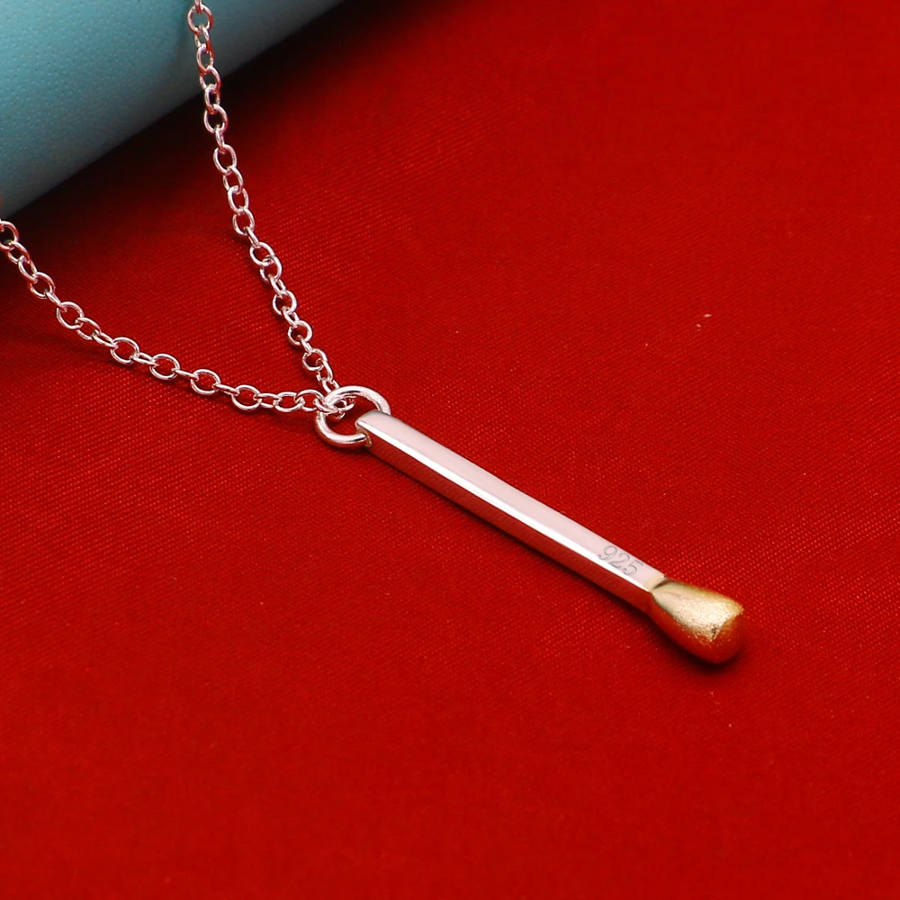 

ziqiudieS925 Sterling silver Color-separated matchstick Necklace Boutique men's silver jewelry fashion collarbone chain birthday