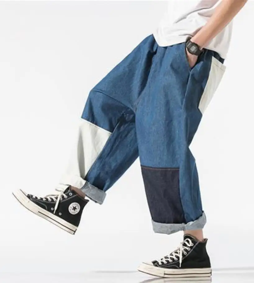Men's Jeans Patchwork Wide-Leg Jeans Men Loose Straight Oversize Size Retro Harem Pants