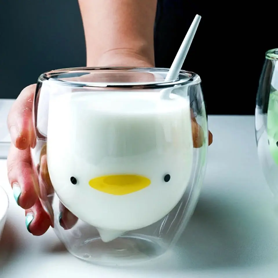 

Double Heat-resistant Anti-scald Bear Transparent Glass Cup Household Simple Cartoon Drink Cup Coffee Mug