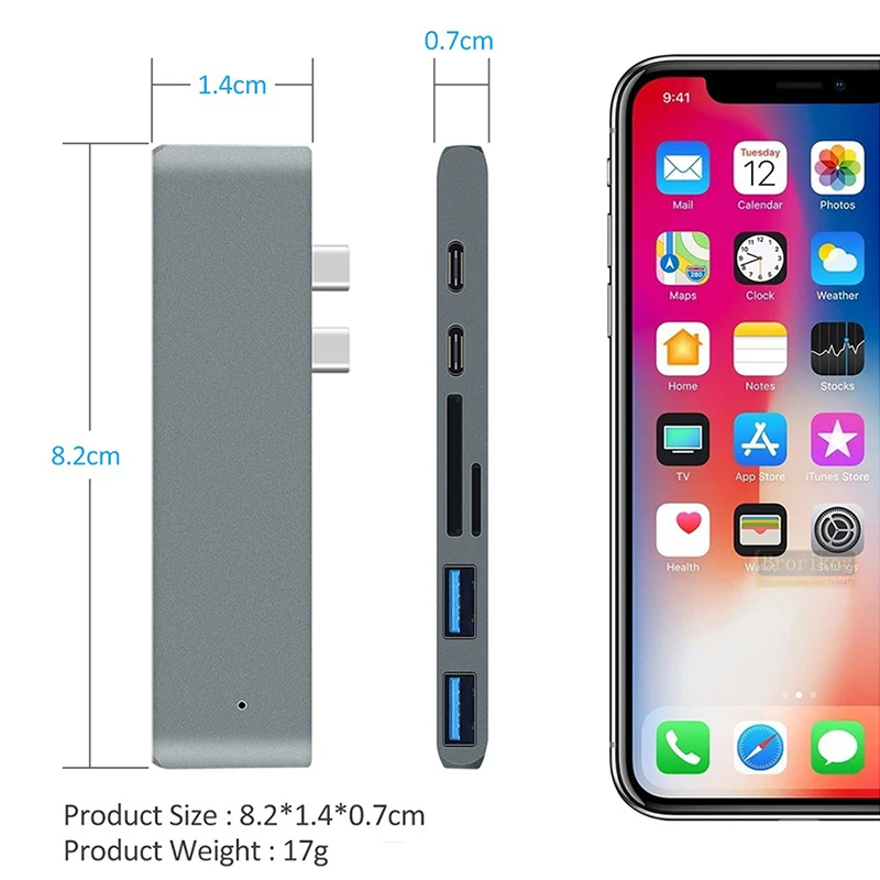 Фото USB-хаб USB-C Duo 7-в-2 для MacBook Pro Air, HDMI-совместимый, 4K60Hz HDR HDTV, 100W PD, 40Gbps USB 3.1, устройство для чтения карт Micro SD/SD №2
