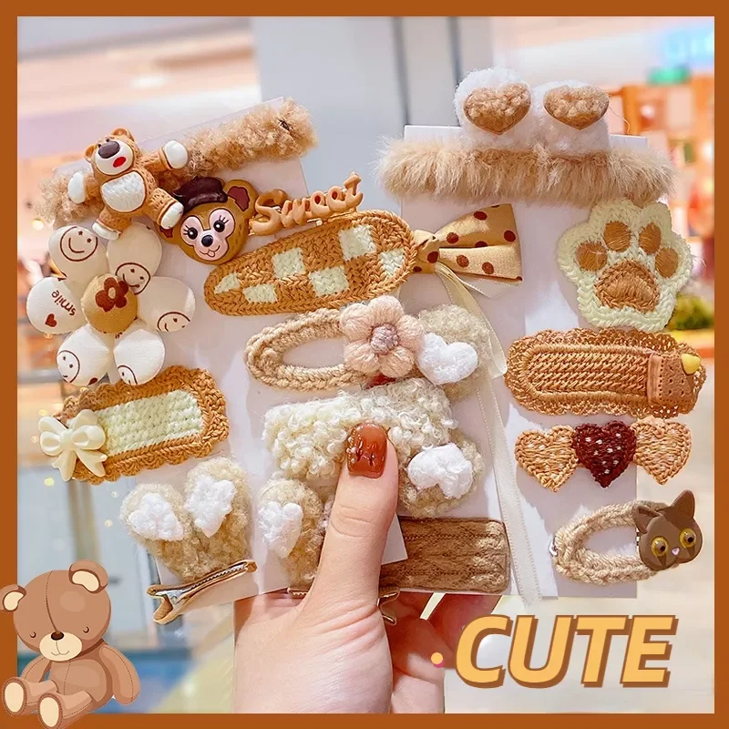 

8/9/10 Pcs/Set Children Cute Knited Bear Bow Flower Ornament Hair Clips Baby Girl Lovely Barrettes Hairpins Kid Hair Accessories