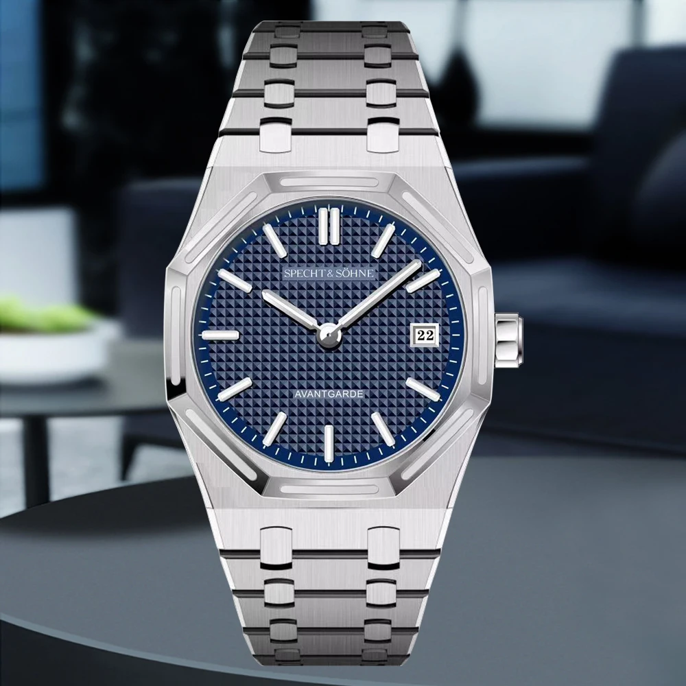 Фото Классические роскошные мужские часы Specht&Söhne 38 мм с японским кварцевым механизмом VX3K из нержавеющей стали, водонепроницаемые зеркальные часы с сапфировым стеклом №1