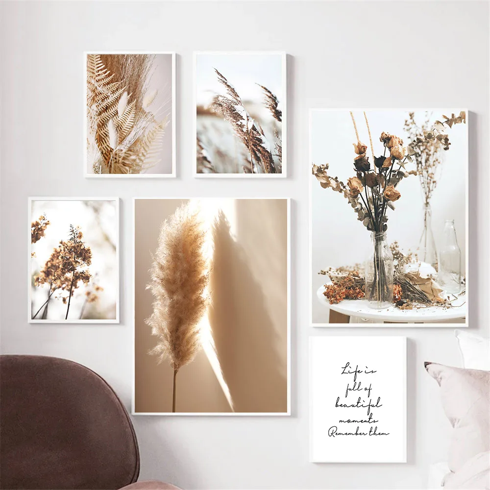 

Scandinavian Prints Reed Plant Canvas Painting Dried Flower Hay Print Wall Art Poster Nordic Wall Pictures for Living Room Decor