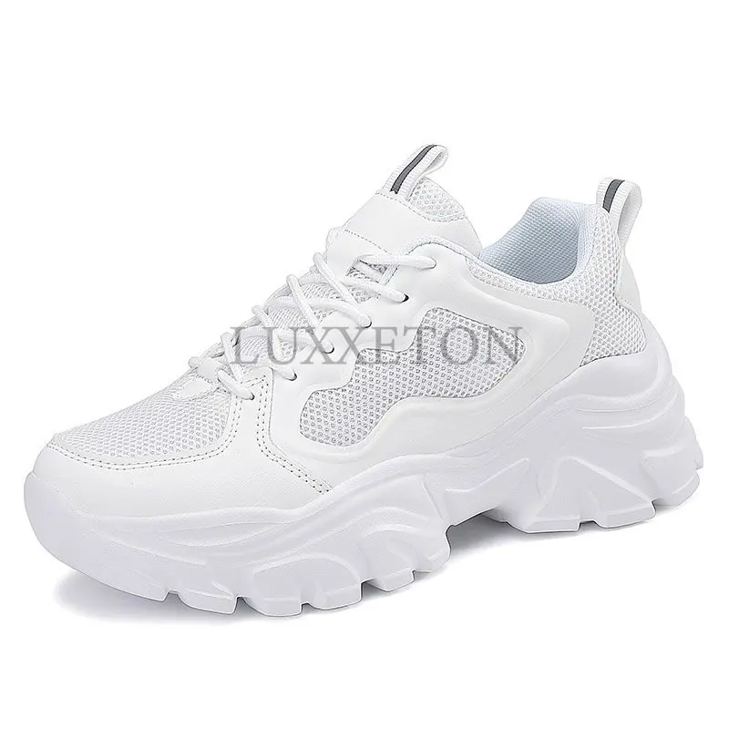 

New Fashion Women Platform Sports Shoes 2023 Summer Black Casual Thick Sports Shoes Women Mesh Leather Platform Shoes