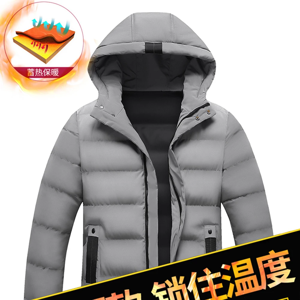 Men's winter sports cotton feather plus velvet thickening and warm new trendy cotton coat mid-length cotton jacket