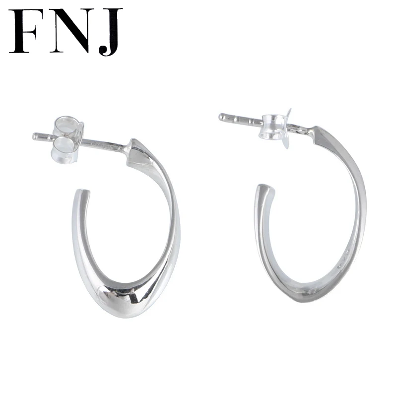 

FNJ Simple U Earrings 925 Silver Original Pure S925 Sterling Silver Stud Earring for Women Jewelry Good Luck