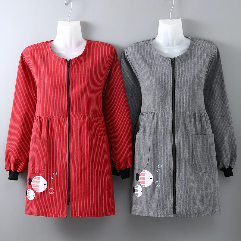 

Хлопковая блузка на молнии с длинным рукавом Корейская версия модная кухонная бытовая Новинка женский летний фартук из хлопка и льна