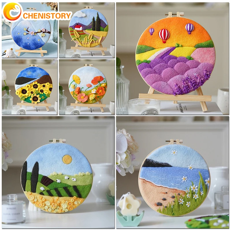 

CHENISTORY Painting DIY Wool Embroidery Kit Creative DIY Wool Needle Felt Picture Kit Craft Painting Gift For Mom Friends Kids