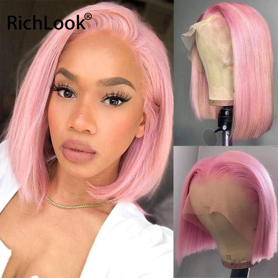 

Light Pink Colored Short Bob Wig Lace Front Human Hair Wigs For Women Brazilian 13x4 Lace Frontal Wig Transparent Lace Wigs