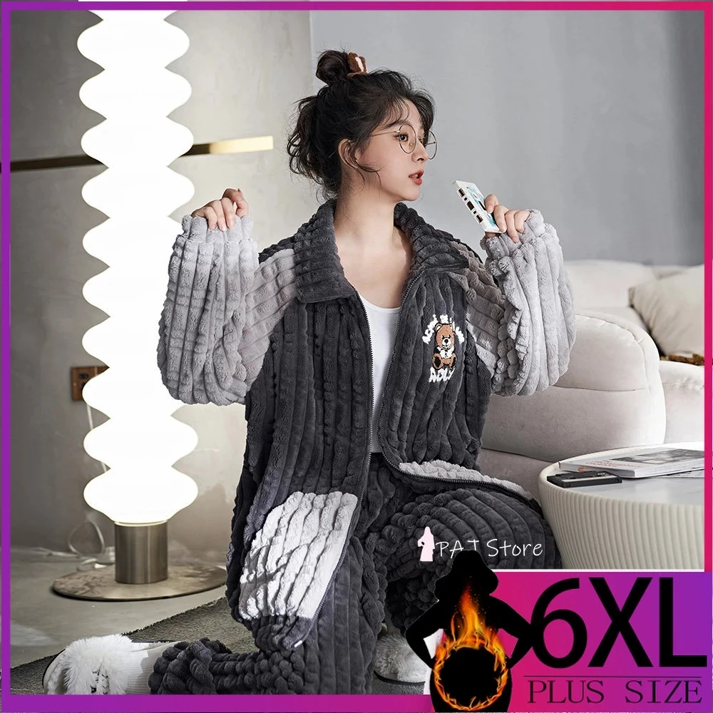 

Ensemble pyjama en flanelle pour femmes, vêtements de nuit chauds, manches longues, pantalon surdimensionné, pour la maison, col