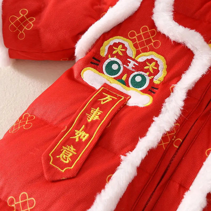 Осенне-зимний детский комбинезон с капюшоном для новорожденных боди красный