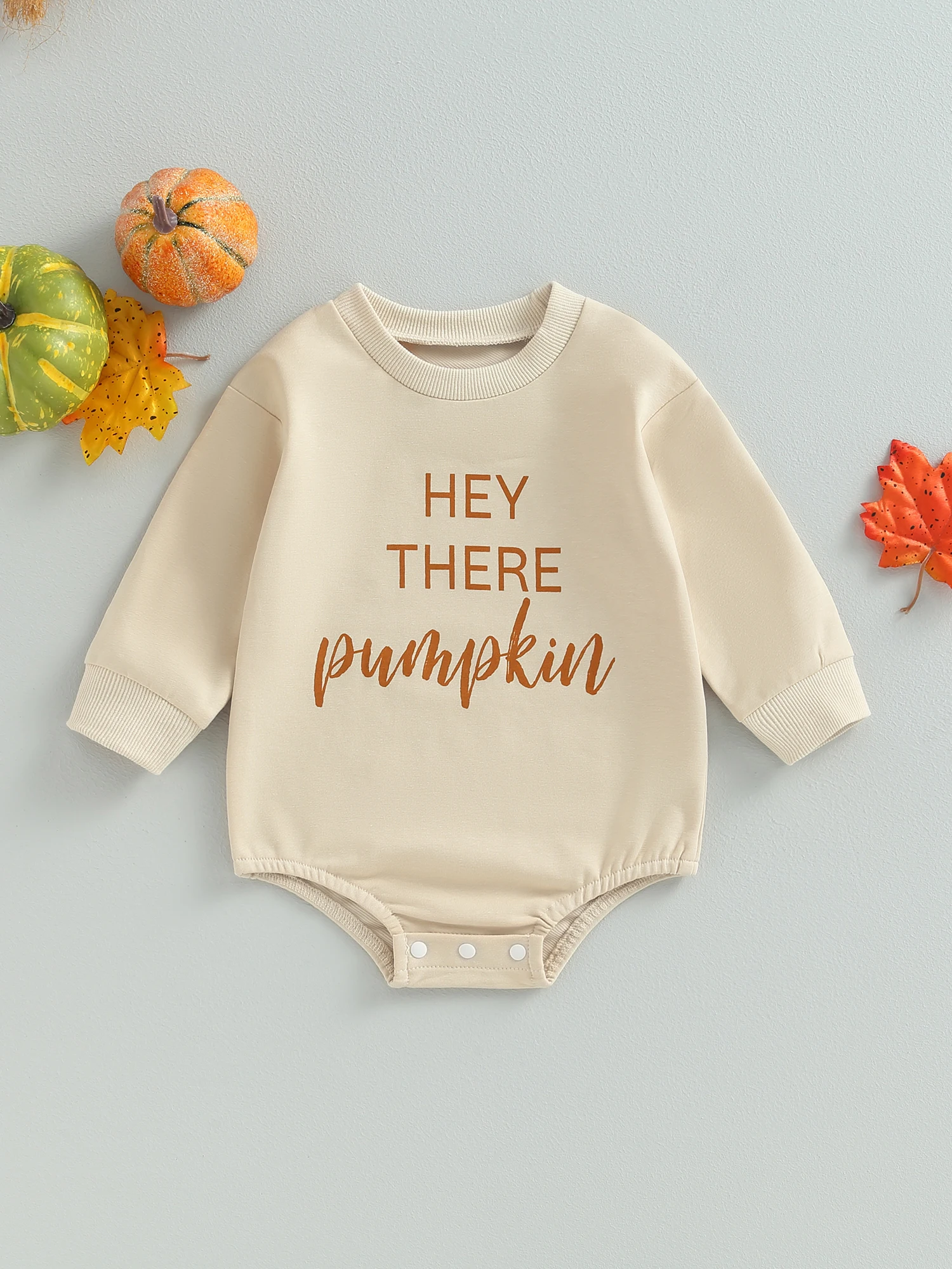 

Baby Girl Boy Halloween Outfit Pumpkin Long Sleeve Romper Crewneck Pullover Sweatshirt Fall Clothes 0-24M (Apricot 6-12