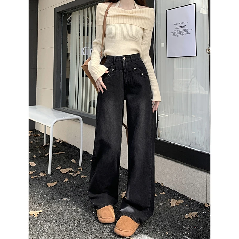 Уличная одежда WCFCX STUDIO широкие джинсы с высокой талией мешковатые синие