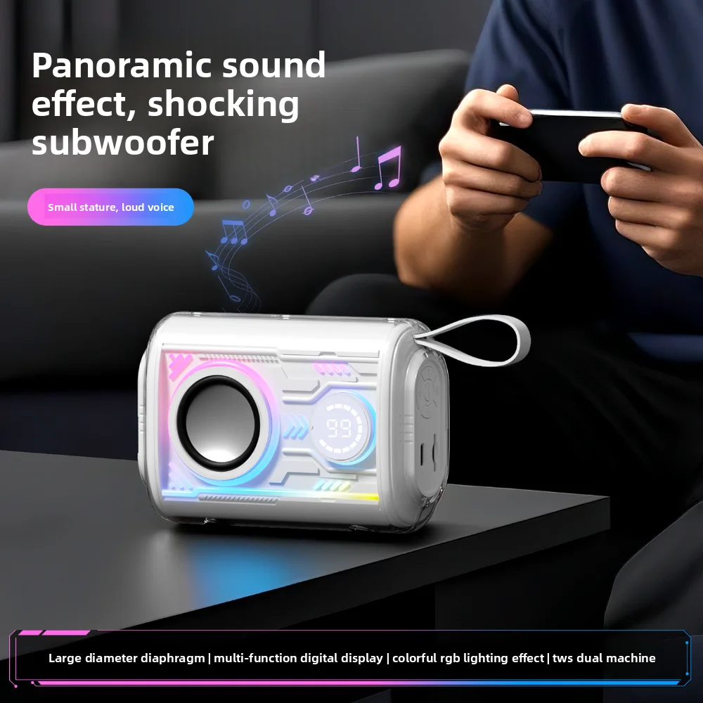 Фото Прозрачный игровой Bluetooth-динамик Mecha VYOPBC с RGB-подсветкой и ритмической подсветкой, миниатюрный настольный аудиоаппарат. №4