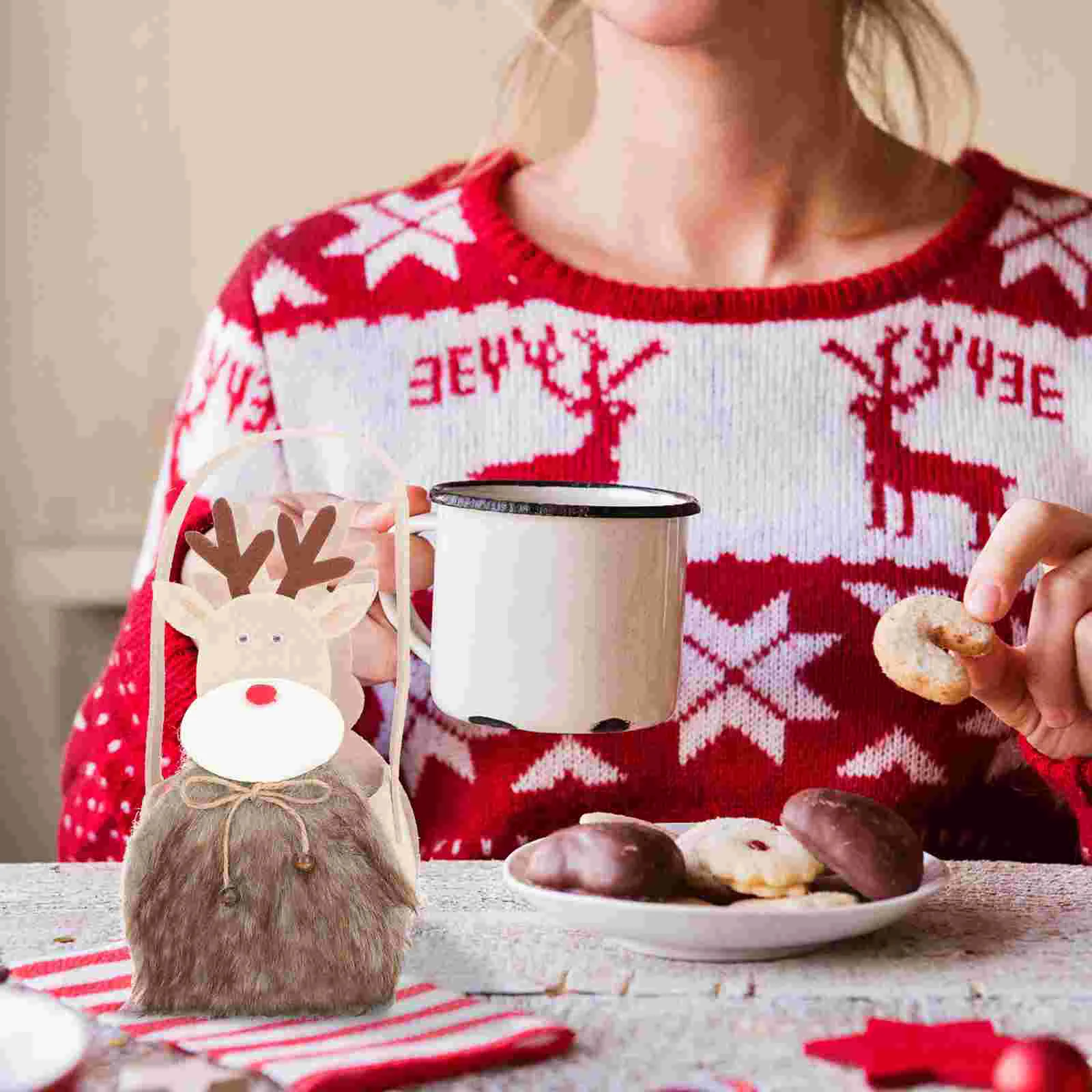

Christmas Candy Bagbasket Giftstorage Party Holder Plush Treat Reindeer Dessert Containers Favorbaskets Biscuits Chocolate